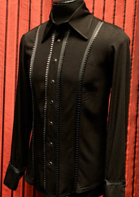 Shrine of Hollywood TUX SHIRT - BLACK w/ BLACK TRIM black dress shirt Men's Shirts shirt tux
