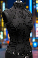 WASTELAND TOP - BLACK DECAYED FABRIC