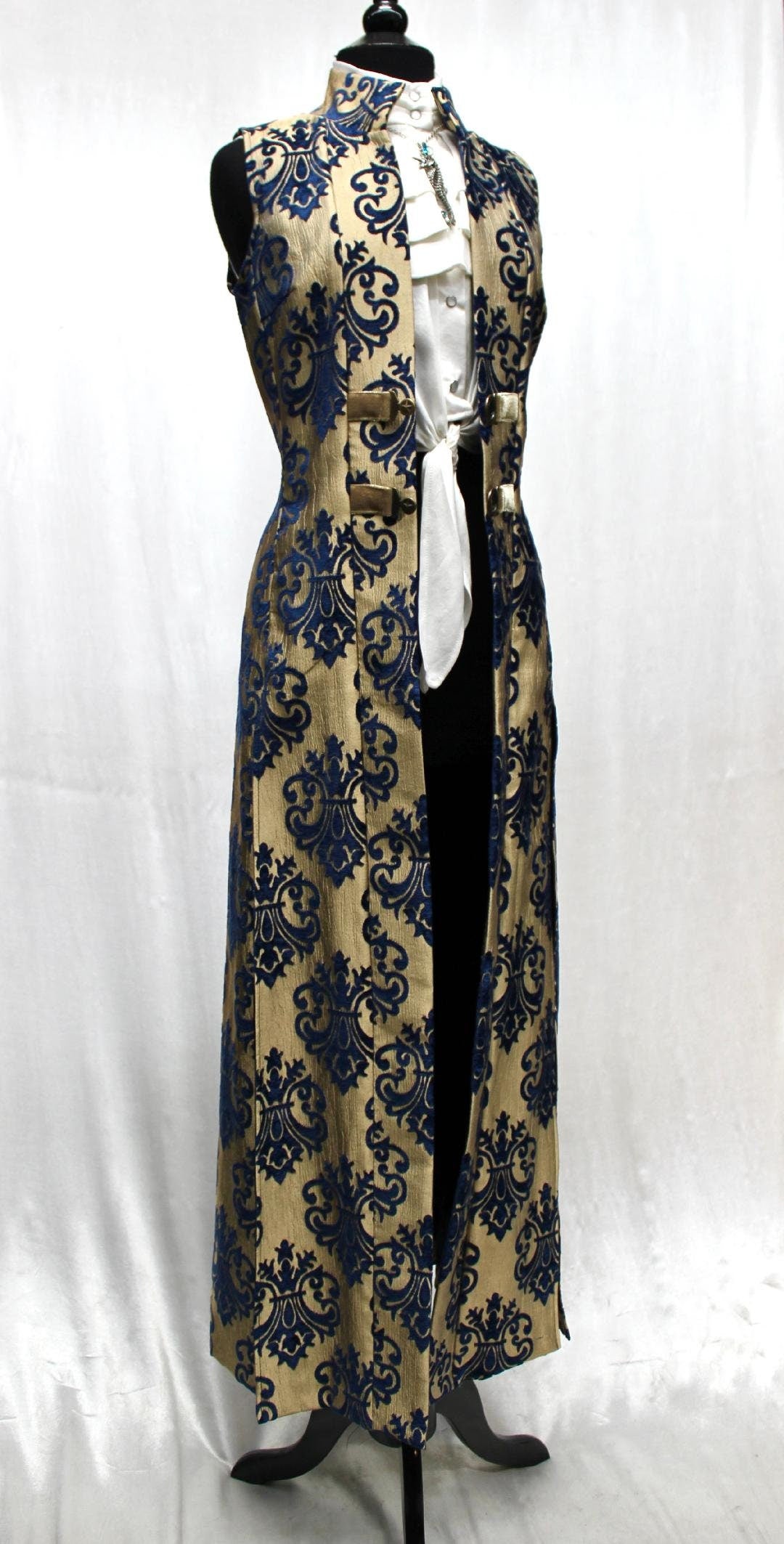 Shrine of Hollywood NECROMANTIC COAT/VEST - GOLD with BLUE VELVET BROCADE Women's Coats