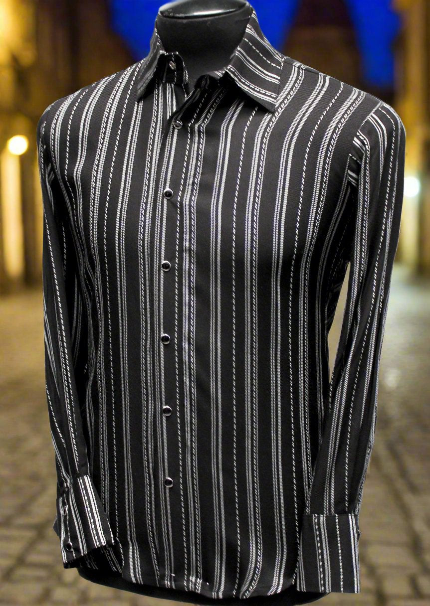 DRESSED TO ILL Shirt- Pinstripe Rayon Gabardine Small