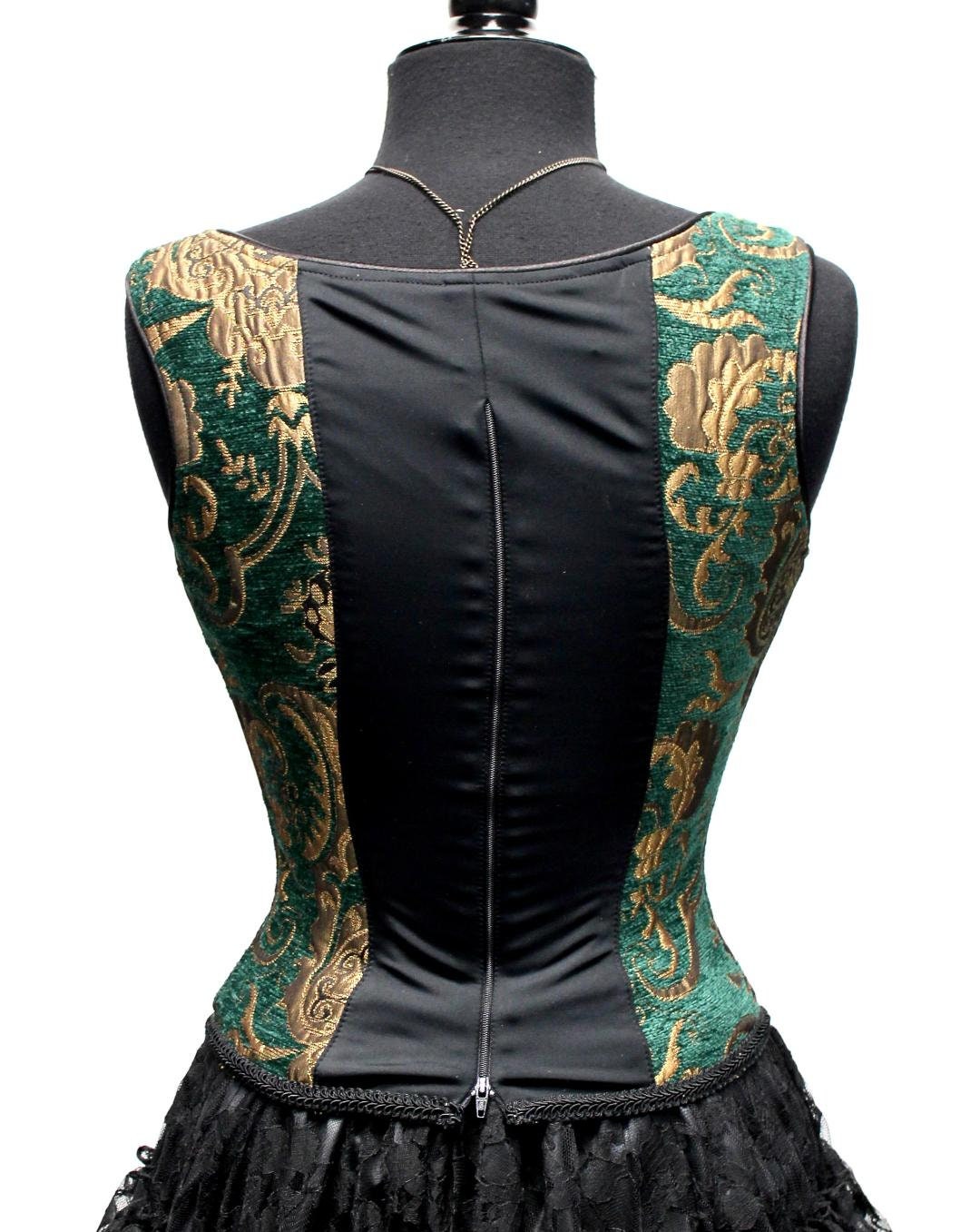 Shrine of Hollywood PIN BODICE - Green/Gold Tapestry corset Women's corset tops Women's Corsets