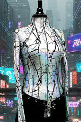 FUTURE SHOCK TOP Long Sleeve - Cracked Hologram Fabric - White