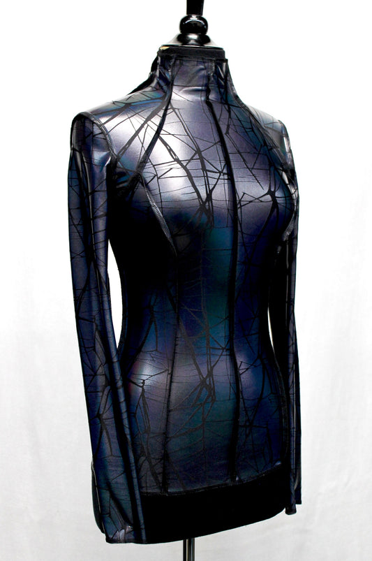 Shrine of Hollywood FUTURE SHOCK TOP Long Sleeve - Cracked Hologram Fabric - Black