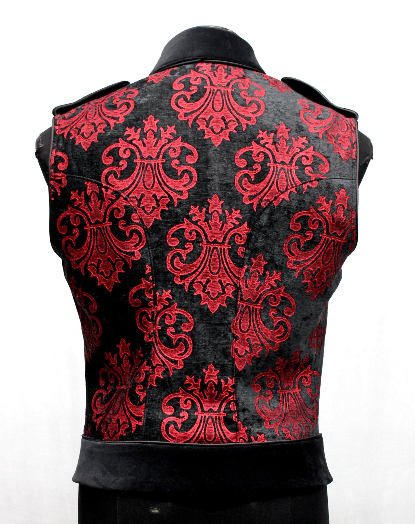 Shrine of Hollywood ROYAL MARINE VEST -Red On Black Velvet Brocade army goth gothic Men's Vests military punk sleeveless steampunk underground vest victorian