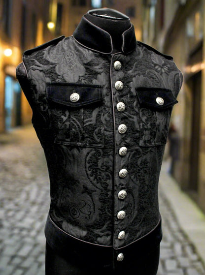 Shrine of Hollywood ROYAL MARINE VEST - Black Tapestry army goth gothic Men's Vests military punk sleeveless steampunk underground vest victorian