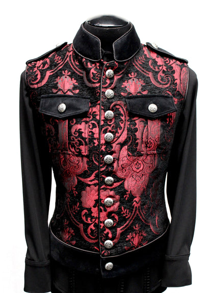 Shrine of Hollywood ROYAL MARINE VEST -Red/Black Tapestry army goth gothic Men's Vests military punk sleeveless steampunk underground vest victorian