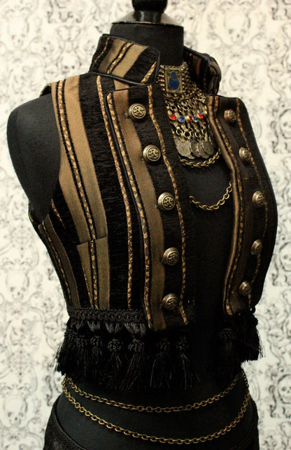 Shrine of Hollywood TOREADOR VEST - GOLD/BLACK STRIPE TAPESTRY Women's Tops