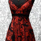 VINTAGE STYLE COCKTAIL DRESS - GOTHIC TATTOO PRINT - RED
