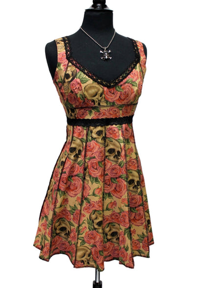 Shrine of Hollywood VINTAGE STYLE COCKTAIL DRESS - SKULL AND ROSE PRINT Dresses