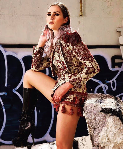 Shrine of Hollywood TOREADOR JACKET - BURGUNDY AND IVORY TAPESTRY jacket Women's Jackets