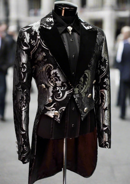 Shrine of Hollywood VICTORIAN TAILCOAT - SILVER/BLACK TAPESTRY Men's Coats