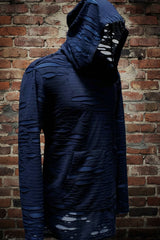 MEN'S LONG SLEEVE HOODIE - BLUE DECAYED FABRIC