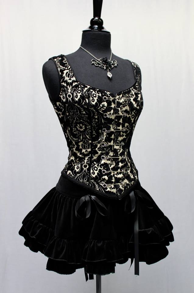 PIN BODICE - IVORY/BLACK TAPESTRY by Shrine of Hollywood