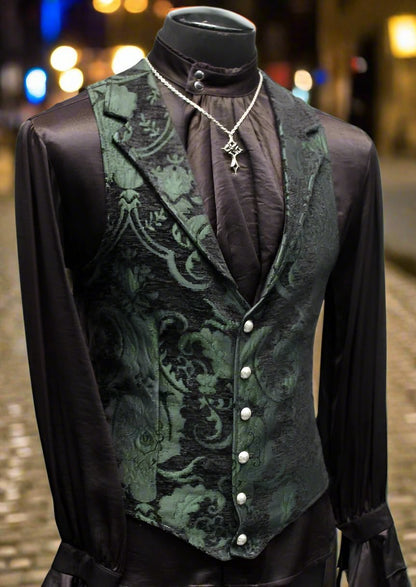 Shrine of Hollywood ARISTOCRAT VEST - GREEN/BLACK TAPESTRY dark formal goth gothic green Men's Vests tapestry vest victorian