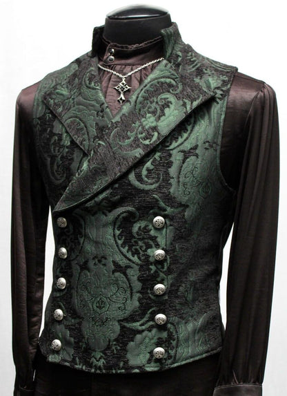 Shrine of Hollywood CAVALIER VEST - GREEN/BLACK TAPESTRY dark formal green Men's Vests