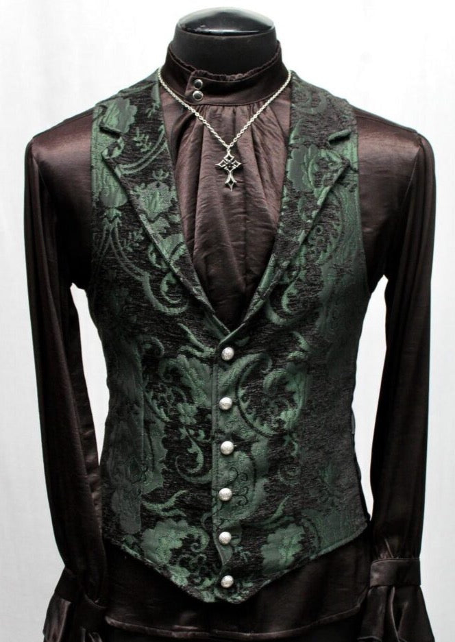 Shrine of Hollywood ARISTOCRAT VEST - GREEN/BLACK TAPESTRY dark formal goth gothic green Men's Vests tapestry vest victorian