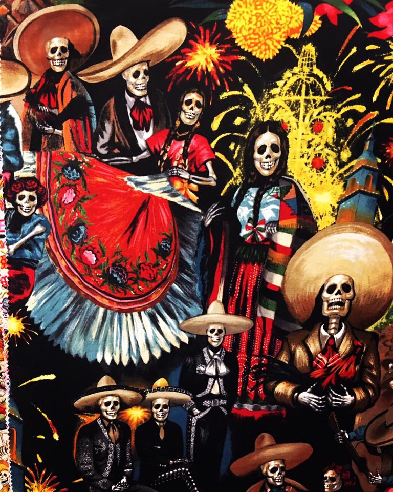 VINTAGE COCKTAIL DRESS - DIA de LOS MUERTOS PRINT Small VINTAGE COCKTAIL DRESS - DIA de LOS MUERTOS PRINT Small