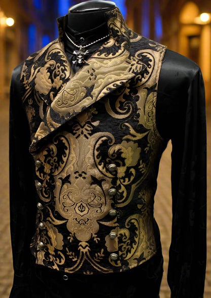 Shrine of Hollywood CAVALIER VEST - GOLD/BLACK TAPESTRY formal gold Men's Vests tapestry vest wedding