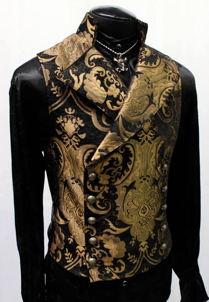 Shrine of Hollywood CAVALIER VEST - GOLD/BLACK TAPESTRY formal gold Men's Vests tapestry vest wedding