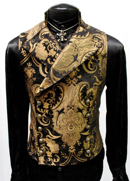 Shrine of Hollywood CAVALIER VEST - GOLD/BLACK TAPESTRY formal gold Men's Vests tapestry vest wedding