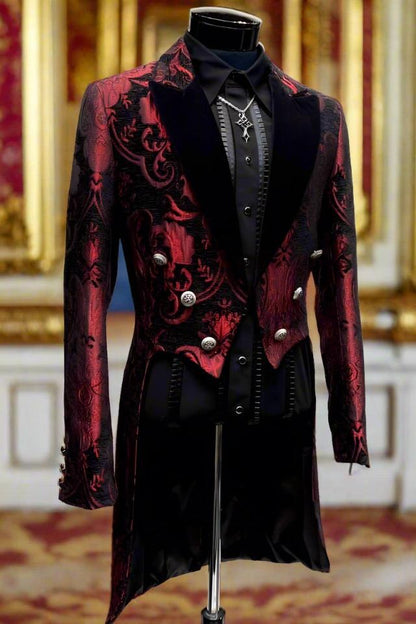 Shrine of Hollywood VICTORIAN TAILCOAT - RED/BLACK TAPESTRY Men's Coats