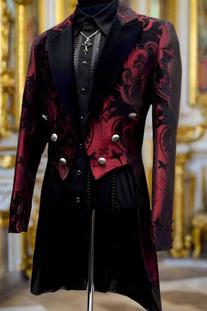 Shrine of Hollywood VICTORIAN TAILCOAT - RED/BLACK TAPESTRY Men's Coats