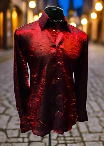 Shrine of Hollywood SHIMMER SHIRT - DARK RED dress shirt formal goth gothic long sleeve Men's Shirts red shimmer vampire