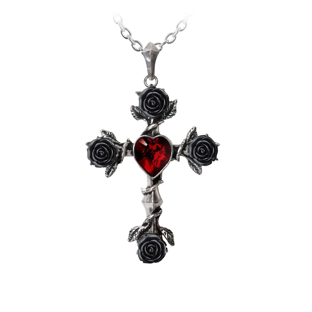 Black Rose Crystal Heart Cross
