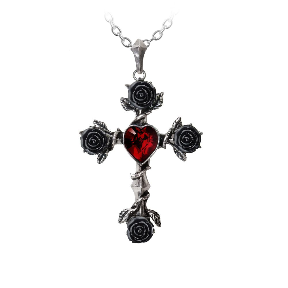 Shrine of Hollywood Black Rose Crystal Heart Cross Default Title