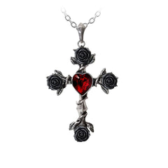 Black Rose Crystal Heart Cross