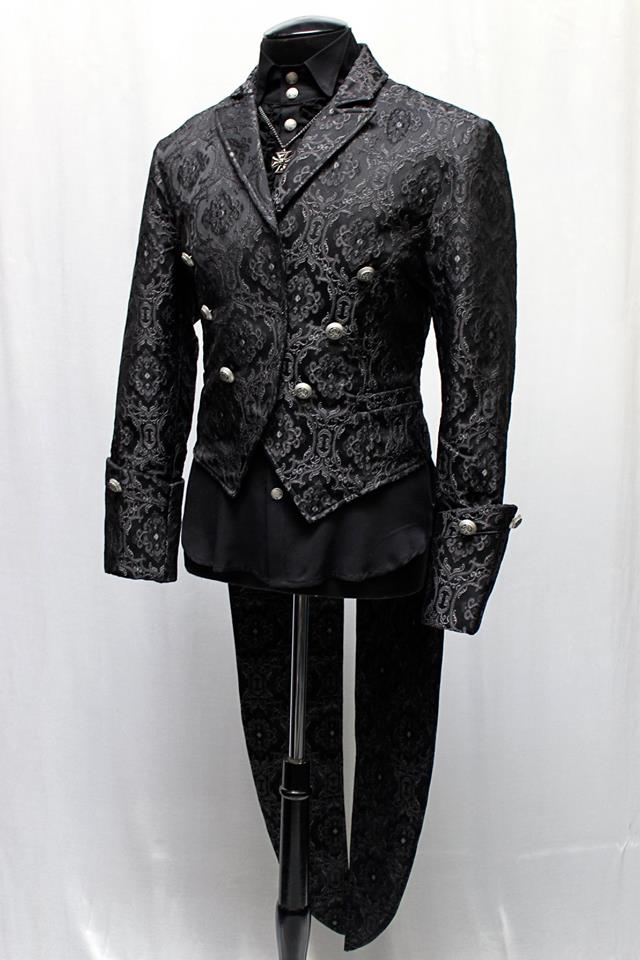 Shrine of Hollywood IMPERIAL TAILCOAT - BLACK EDWARDIAN BROCADE Men's Coats