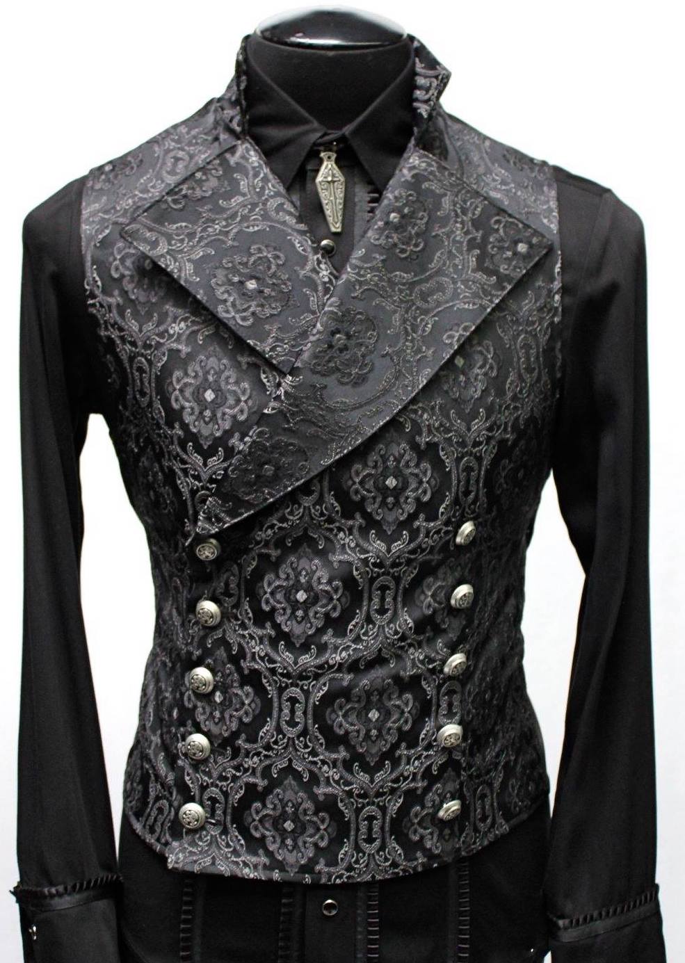 Shrine of Hollywood CAVALIER VEST - BLACK EDWARDIAN BROCADE black brocade double breasted edwardian Men's Vests