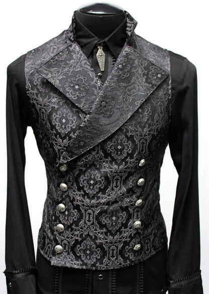 Shrine of Hollywood CAVALIER VEST - BLACK EDWARDIAN BROCADE black brocade double breasted edwardian Men's Vests