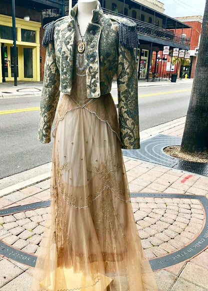 Shrine of Hollywood TOREADOR JACKET - GREEN AND IVORY TAPESTRY Women's Jackets