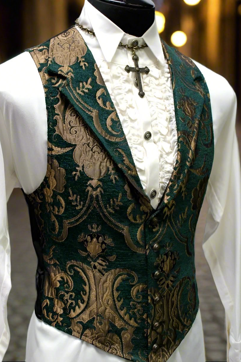 ARISTOCRAT VEST - GREEN/GOLD TAPESTRY