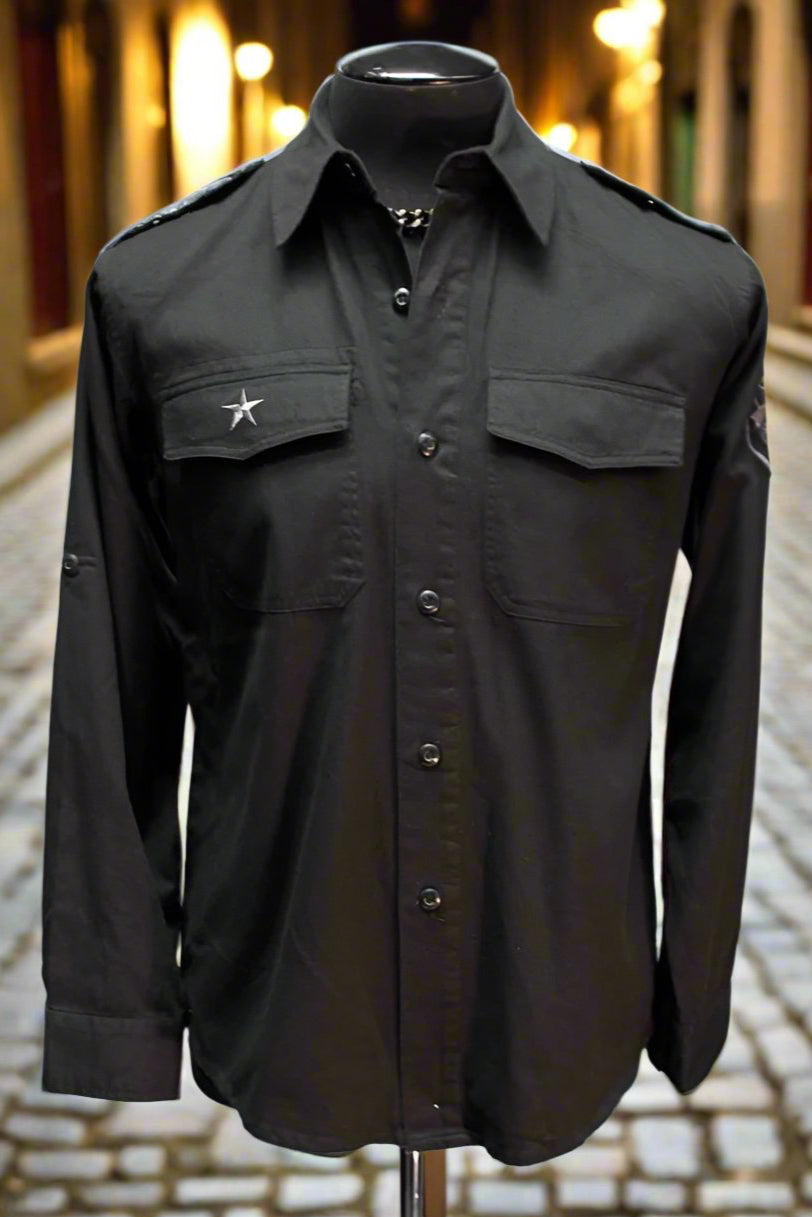 GUERRILLA ARMY SHIRT - BLACK COTTON W/ GREY