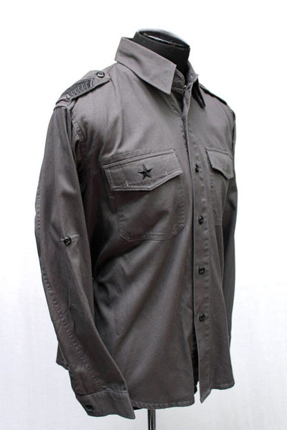 Shrine of Hollywood GUERRILLA ARMY SHIRT - GREY W/ BLACK army button up grey Men's Shirts military sale work