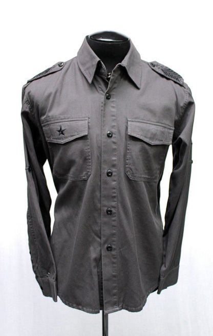 Shrine of Hollywood GUERRILLA ARMY SHIRT - GREY W/ BLACK army button up grey Men's Shirts military sale work