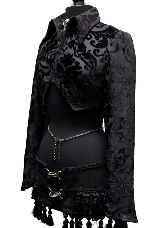 Shrine of Hollywood VILLAINESS JACKET - BLACK PRINTED VELVET Women's Jackets