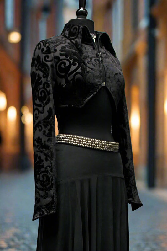 Shrine of Hollywood VILLAINESS JACKET - BLACK PRINTED VELVET Women's Jackets