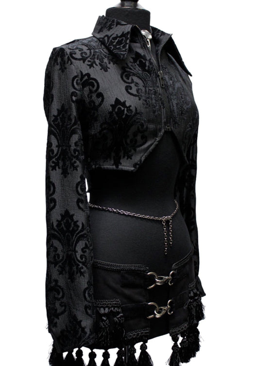 Shrine of Hollywood VILLAINESS JACKET - BLACK VELVET BROCADE Women's Jackets