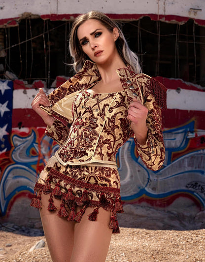 Shrine of Hollywood TOREADOR JACKET - BURGUNDY AND IVORY TAPESTRY jacket Women's Jackets
