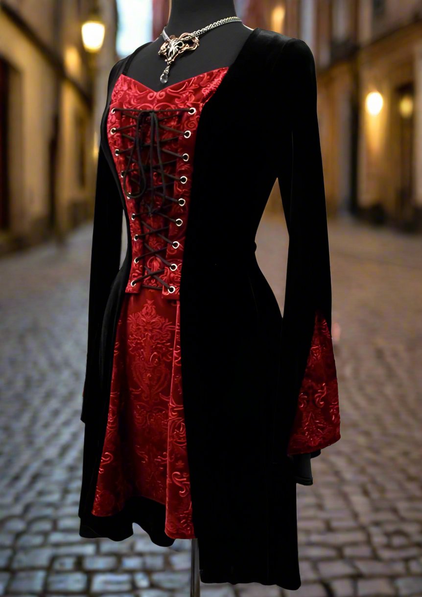 DRAGONLADY DRESS - BLACK w/ RED VELVET DRAGONLADY DRESS - BLACK w/ RED VELVET