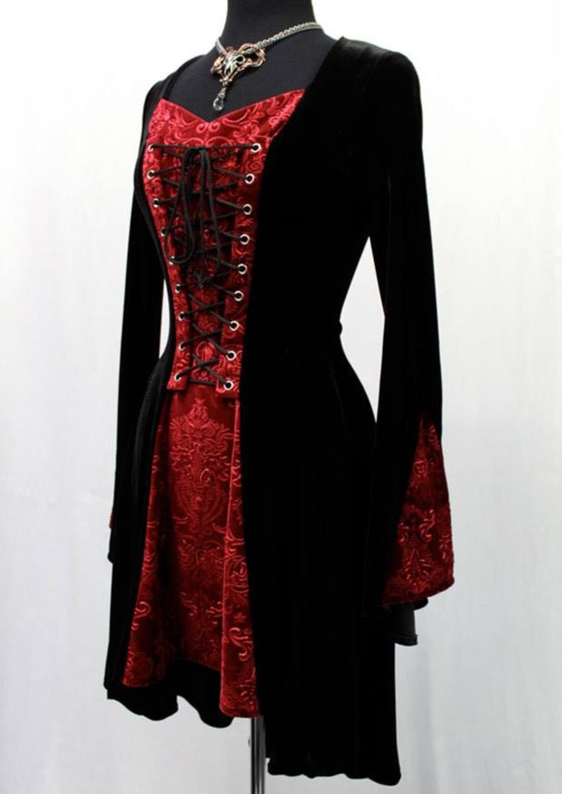 Shrine of Hollywood DRAGONLADY DRESS - BLACK w/ RED VELVET Dresses