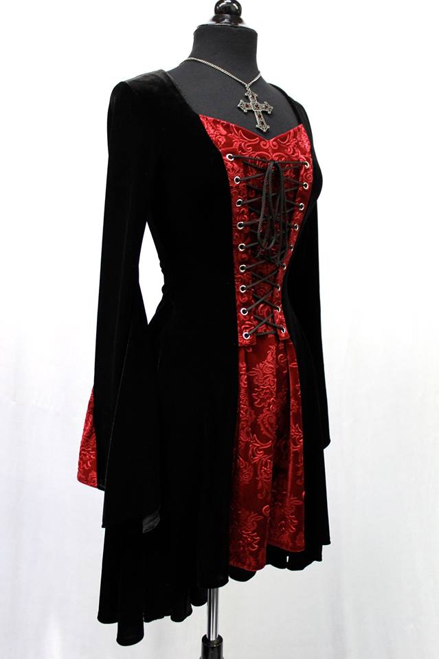 DRAGONLADY DRESS - BLACK w/ RED VELVET
