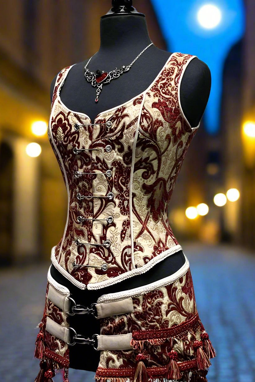 PIN BODICE - BURGUNDY/IVORY TAPESTRY