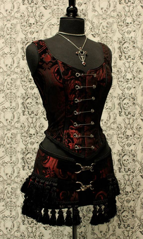 PIN BODICE - RED AND BLACK TAPESTRY by Shrine of Hollywood