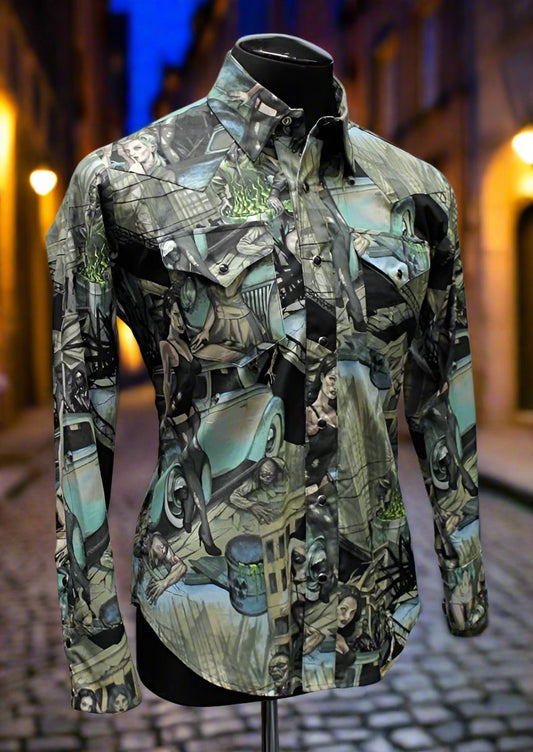 Shrine of Hollywood COWBOY SHIRT - HOT ZOMBIE GIRLS PRINT cowboy Men's Shirts sale