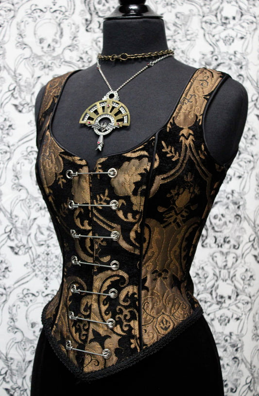 PIN BODICE -GOLD AND BLACK TAPESTRY by Shrine of Hollywood