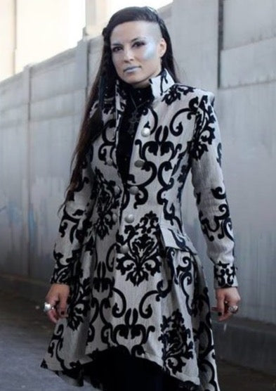 Shrine of Hollywood LIONHEART COAT - BLACK ON SILVER VELVET BROCADE Women's Coats